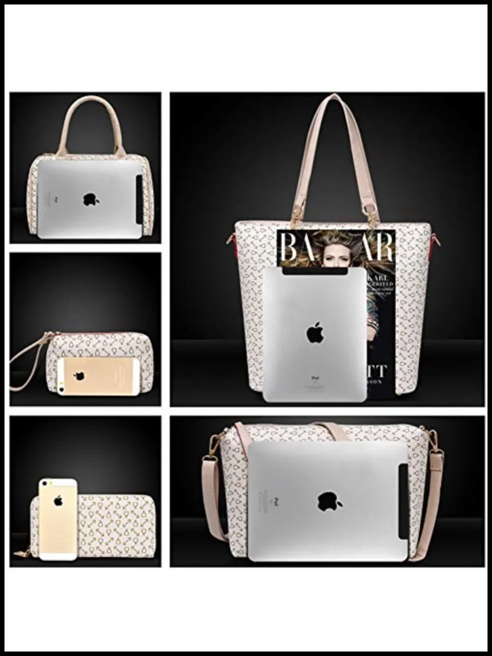 6 Piece PU Leather Tote Purse Set, Classic Shoulder Bag Set, Multi-purpose